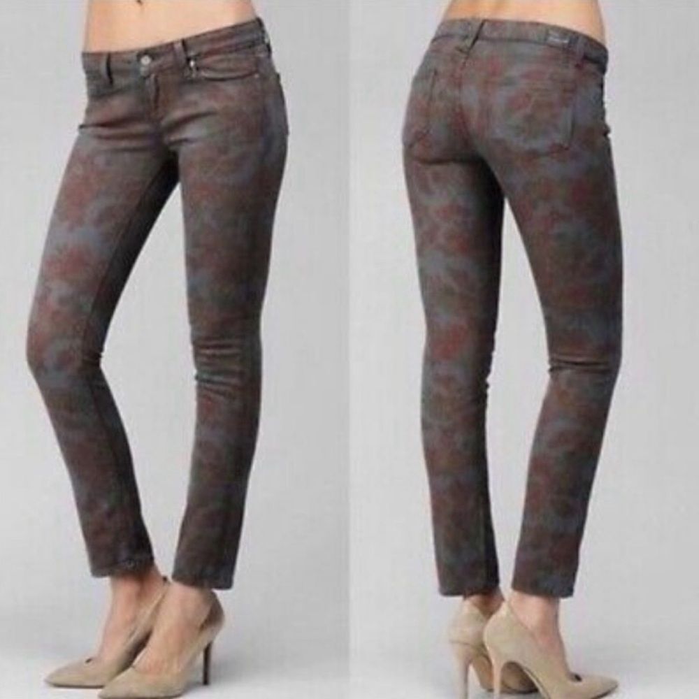NWOT PAIGE RoseāPrint Skyline Ankle Peg Straight Leg Low-Rise Jeans